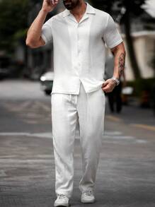 Manfinity RSRT Men's Shirt Set, Top & Pants, Casual & Stylish Everyday Wear - White - View 6