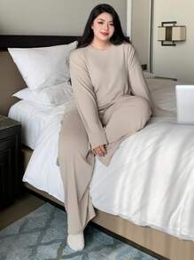 Dazy Plus Ensemble de pyjama à col rond unicolore et ample, vêtements de nuit pour toutes les saisons