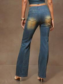 Denimoi Women's Patchwork Fringed Zipper Design Straight-Leg Casual Versatile Jeans - Medium Wash - View 4