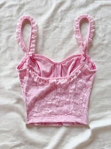 Soleia Top sin mangas de estilo retro para mujer con textura de encaje, volantes y lazo, en color rosa romántico y sensual - Rosa - Ver 2