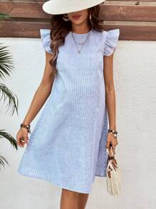 SHEIN Robe décontractée à rayures sans manches pour femmes enceintes, minimaliste et - Bleu azur - Voir 6