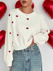 Flirla 情人节爱心图案圆领甜美优雅针织套头衫秋冬毛衣