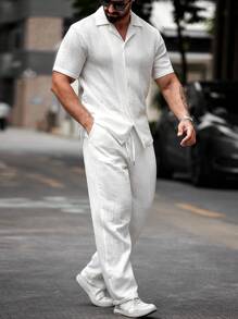 Manfinity RSRT Men's Shirt Set, Top & Pants, Casual & Stylish Everyday Wear - White - View 3