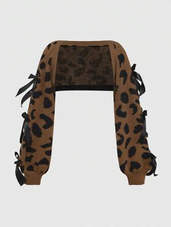 Kawaii Vintage Leopard Sexy Schleife Kurze Träger Top Kurzjacke für Frauen