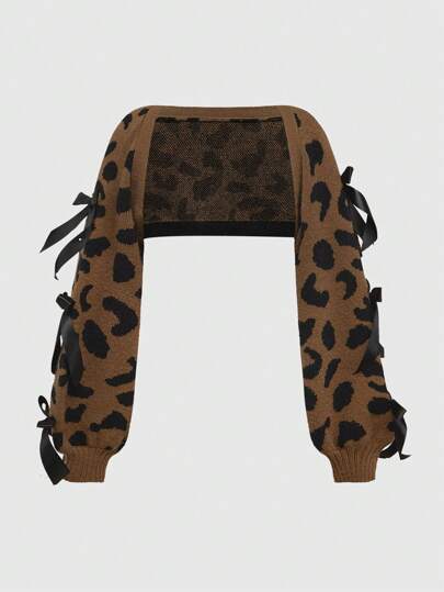 Kawaii Cardigane court vintage pour femme avec motif léopard sexy et nœud papillon