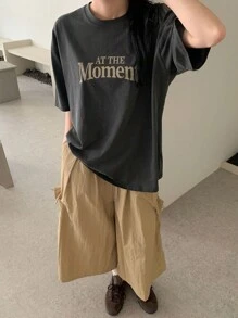 DAZY Quần ống rộng cạp chun siêu rộng cho nữ, quần short Bermuda, mọi mùa - Màu Khaki - Xem 3