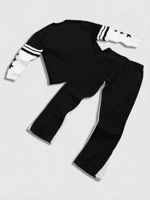 ROMWE MEN Prep Men 2 Pieces Set (T-Shirt + Pants), Minimalist Casual Outfit For Daily Wear - Black and White - View 2