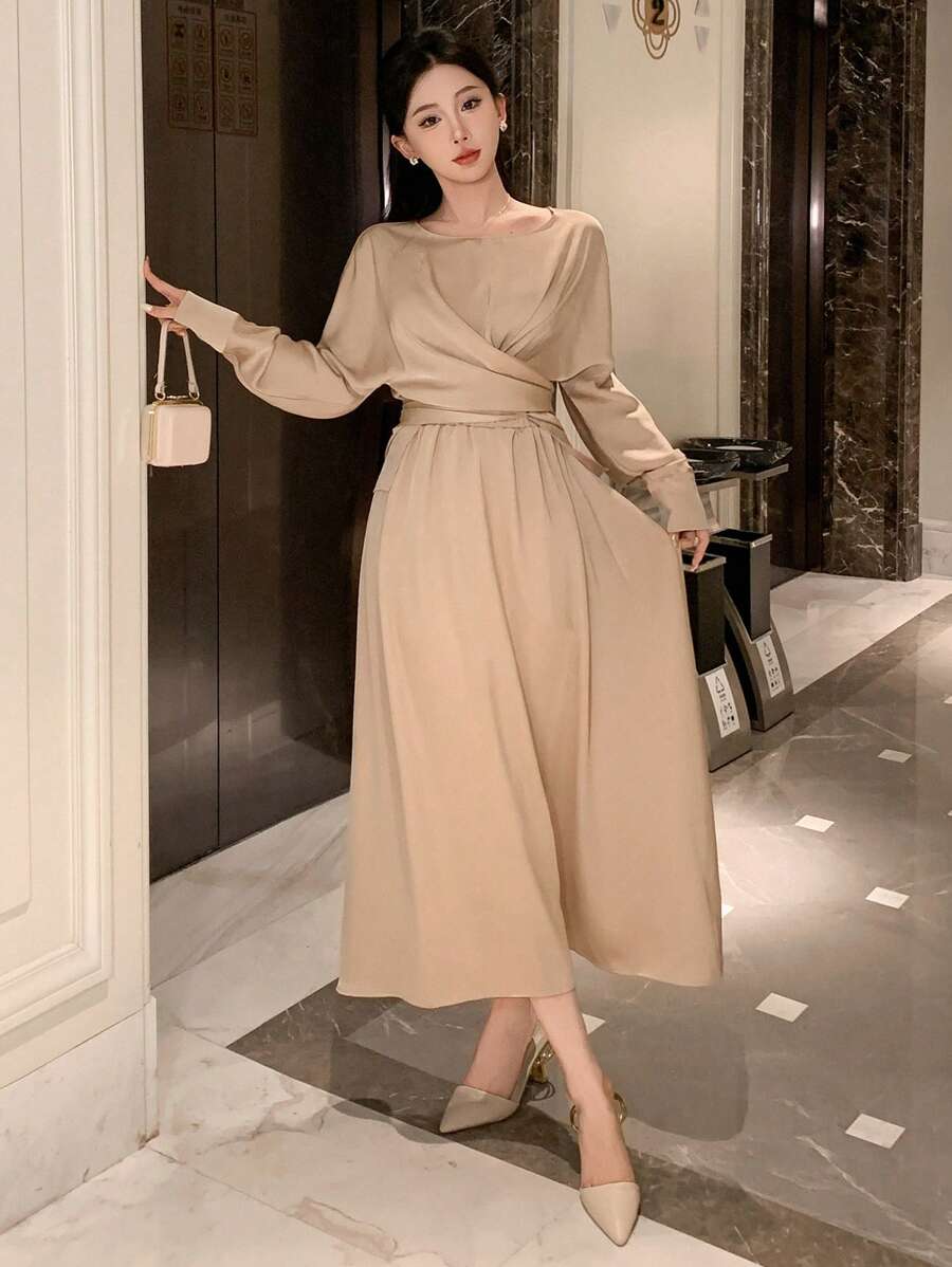 DAZY 2 pièces Ensemble top et jupe femme avec brides croisées, vêtements femme pour l'automne - Nude - Voir 1