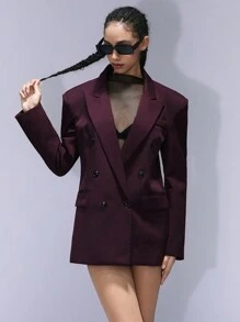 Aveloria Affinna Commute Vintage Exaggerated Shoulder Padded Burgundy Women's Long Sleeve Suit Jacket Fall Cloth For Women - Burgundy - View 4