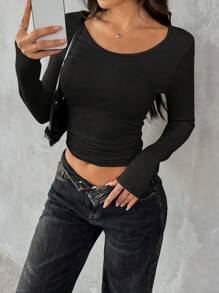 SHEIN EZwear Sudadera negra de mujer de talla grande, casual y de moda para uso diario - Negro - Ver 5