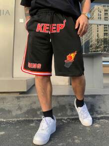 DAZY Herren Lässig Sport Basketball Shorts mit Buchstabenaufdruck - Schwarz - View 4