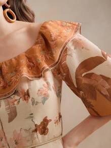 Anewsta Đầm ngắn tay bồng hở vai phong cách Boho cho nữ, trang phục đi nghỉ ở bãi biển, mùa xuân - Nhiều màu - Xem 2