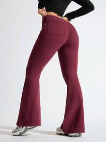 SHEIN Privé Women's Flared Casual Versatile Denim Jeans - Burgundy - View 3