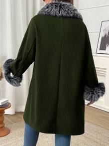SHEIN LUNE Plus Size Women Autumn/Winter Patchwork Faux Fur Long Sleeve Single-Breasted Elegant Woolen Coat