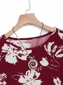 EMERY ROSE 2pcs Women Floral Print Round Neck Short Sleeve Top And Pants Set