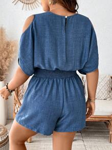 Breezaya Plus Size Women V-Neck Off Shoulder Ruffle Romper - Navy Blue - View 2