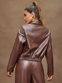 Denimoi Chaqueta de moda con cremallera y cuello para mujer, de manga larga, en piel de imitación, para otoño