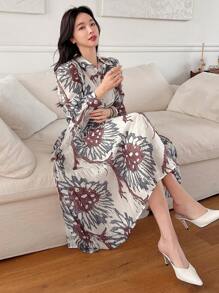 DAZY 2pcs/Set Women Floral Puff Sleeve Shirt And Skirt Outfit,Teacher Outfits,Fall Women Clothes Vacation Outfits Women - Red - View 3