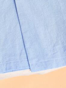 2pcs Set YoungBoys Solid Color Linen Button-Up Woven Long Pants, Comfortable For Casual Wear, Outdoor Play, Travel, School, Spring/Summer Chinese Outfit