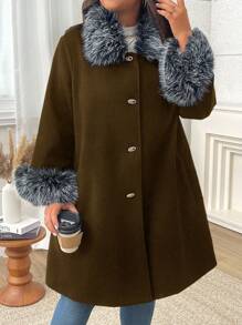 SHEIN LUNE Plus Size Minimalist Fashion Casual Overcoat, Daily Wear - Brown - View 4