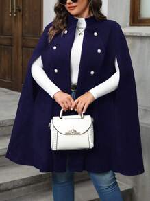 SHEIN LUNE Plus Size Minimalist Fashion Casual Overcoat For Daily Wear - Navy Blue - View 4