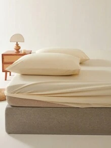 1pc Solid Beige Fitted Sheet, Mattress Protector, Fitted Sheet, Soft & Breathable, Fits Twin, Full, Queen, King Size Beds - Deep Pocket Design Up To 11.8 Inches, Dorm Bedding, Back To School - Beige - View 2