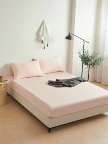 1 pieza Sábana ajustada de color rosa claro sólido, protector de colchón, funda de colchón para cama, sábana, suave y transpirable, para cama de todos los tamaños - Sábana de cama con bolsillo profundo de hasta 11.8 pulgadas para cama individual, doble, king, queen. Ropa de cama para dormitorio, vuelta al colegio