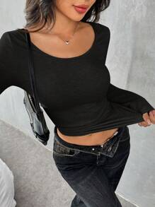 SHEIN EZwear Sudadera negra de mujer de talla grande, casual y de moda para uso diario - Negro - Ver 6