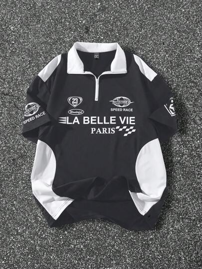 Manfinity EMRG 男士字母印花撞色短袖休闲 Polo 衫