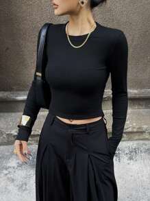 DAZY Vacation Backless Slim Fit Sexy Women's Long Sleeve T-Shirt, Spring,Y2k,Fall Women Clothes