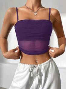 SHEIN EZwear Summer Black TopContrast Mesh Crop Cami Top