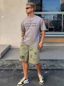 DAZY Shorts casuales de verano para hombres con cordón en la cintura y estampado geométrico