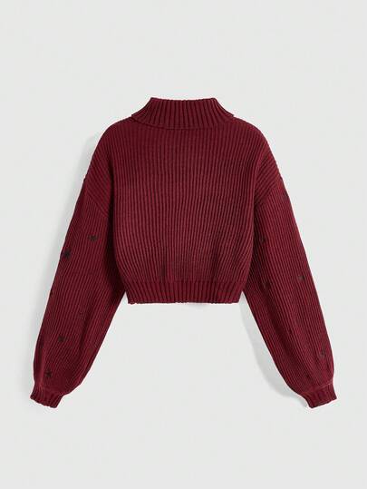 Goth High Neck Dark Gothic Black Mysterious Cat Embroidery Sweater