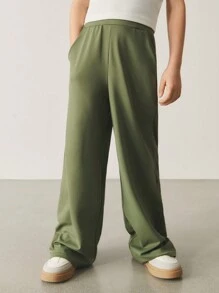 SHEIN 少女寬鬆針織復古高腰寬腿褲 - 軍綠色 - 查看 4