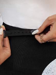 SHEIN Maternity Solid Color Adjustable Waist Skinny Casual Leggings - Black - View 7