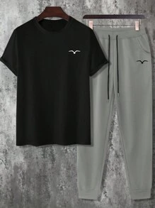 Manfinity Homme 男士大码 T 恤和裤子套装，休闲、简约，适合日常穿着 - 彩色 - 查看 3