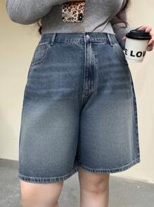Dazy Plus Washed Relaxed Wide Leg Denim Shorts, All Season