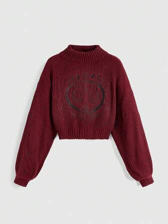 High Neck Dark Gothic Black Mysterious Cat Embroidery Sweater