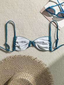 Swim SXY 纯色独特带扣性感连体女式泳衣上衣，节日波西米亚风 - 水鴨藍 - 查看 5