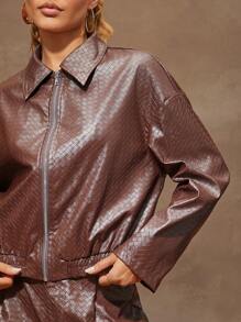 Denimoi Chaqueta de moda con cremallera y cuello para mujer, de manga larga, en piel de imitación, para otoño