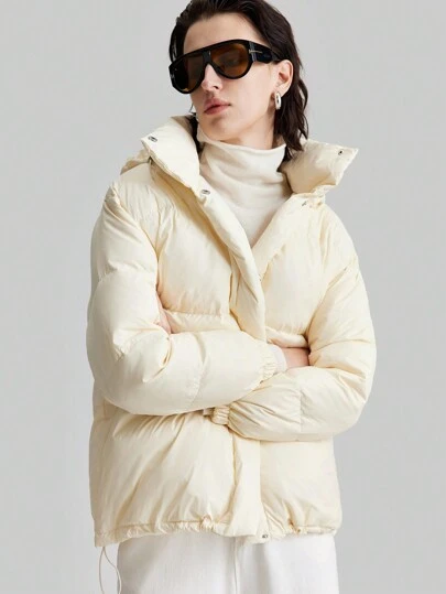 Ontre Cream Color Hooded Loose Casual Nordic Style Down Jacket Autumn Winter Clothes For Women