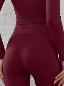 Musera Sport Ribbed High Waist Contour Activewear Leggings Workout Gym Running Gym Fitness Fall  Yoga Pilates Daily Casual - Burgundy - View 4