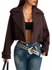 SHEIN EZwear 女士约会之夜外出基本款粗花呢短款夹克