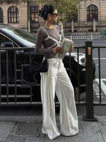 DAZY Lace Panel 2 In 1 Long Sleeve T-Shirt For Women, Spring,Fall Women Clothes - Grey - View 6