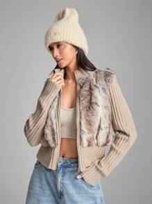 LYSMO Áo khoác lông mịn cho nữ - Màu Khaki - Xem 7