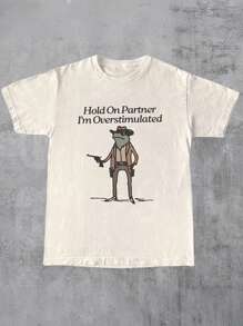 INAWLY 加大码 Hold On Partner 我过度刺激印花趣味青蛙假日 T 恤时尚美学 T 恤，兄弟姐妹礼物，姐妹款，趣味上衣，夏季款