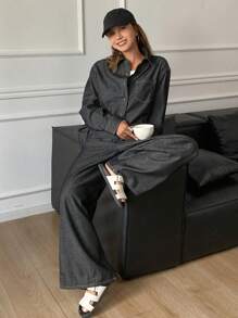 DAZY 2pcs Women Denim Shirt And Jeans 2 Pieces Set - Black - View 4