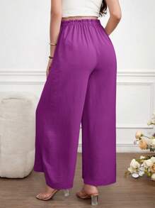 SHEIN 孕妇宽腿裤，纯色休闲时尚，适合日常穿着 - 中紫紅色 - 查看 2