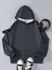 SHEIN Explorewe 1 pièce Sweatshirt à capuche avec imprimé graphique pour ado garçon, sweat-shirt décontracté - Gris foncé - Voir 3