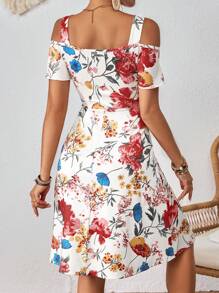 SHEIN VCAY Vestido de fiesta sin mangas de corte evasé con escote en V y calado para mujer